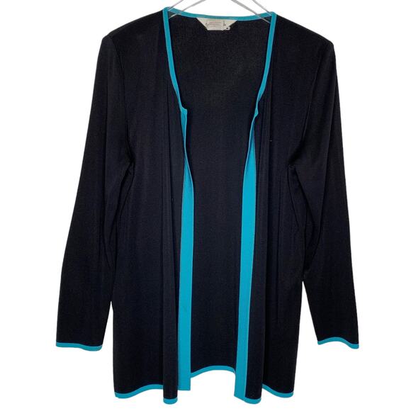 Exclusively Misook M Womens Knit Open Front Cardigan Jacket Topper Black Blue - Picture 1 of 6